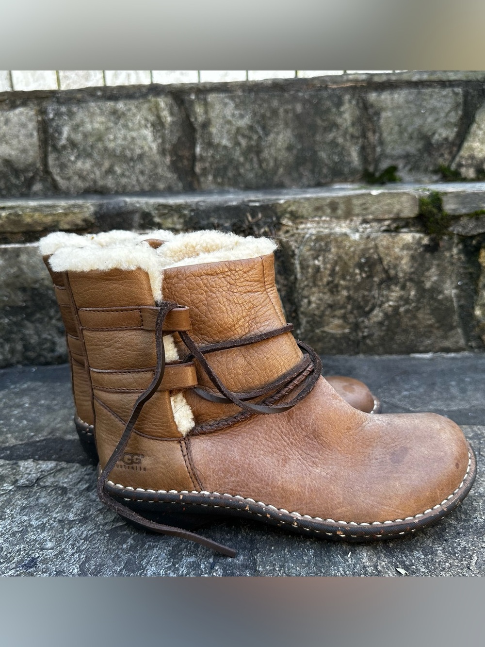 UGG Caspia 1932 Tan Leather Shearling-Lined Women’s Ankle Boots